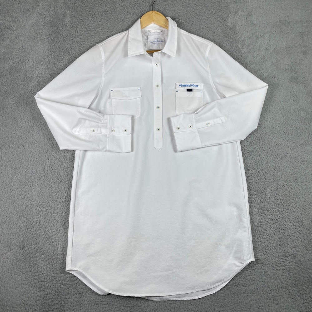 Vineyard Vines Harbor Shirt Dress Cover Up Womens‎ 14 White Seersucker Yachting
